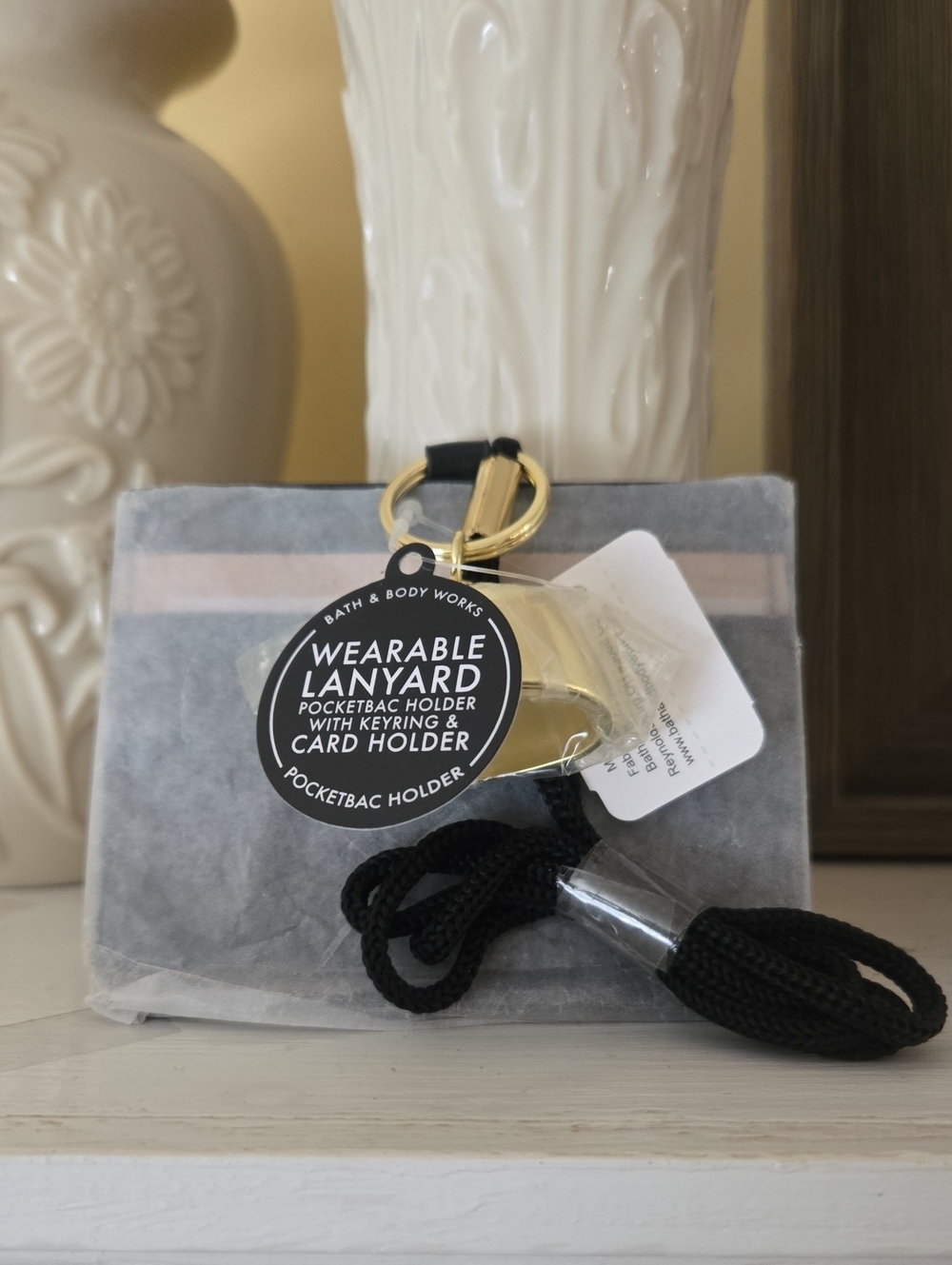 Bath & Body Works Black Wearable Lanyard with Gold Keyring & Card Holder